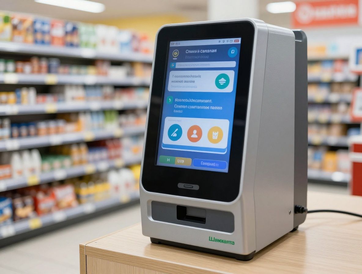 Человек прикладывает смартфон к терминалу бесконтактной оплаты в магазине, процесс цифровой оплаты