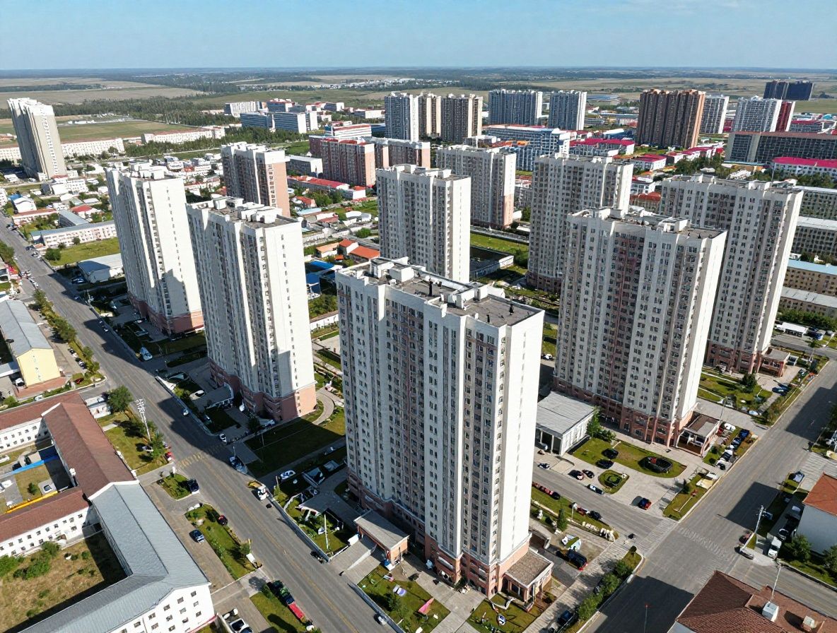 Солнечные панели на крыше жилого дома в солнечный день в степной местности Казахстана